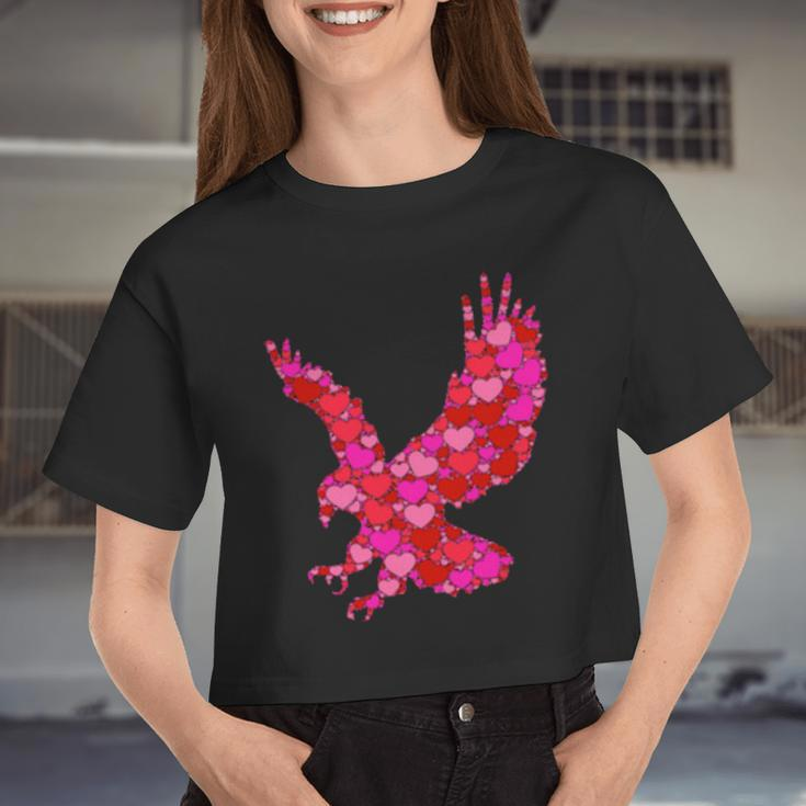 Pink Red Heart Valentines Day Girls Eagle Women Cropped T-shirt