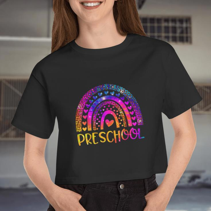 Preschool Teacher Leopard Tie Dye Rainbow Women Cropped T-shirt