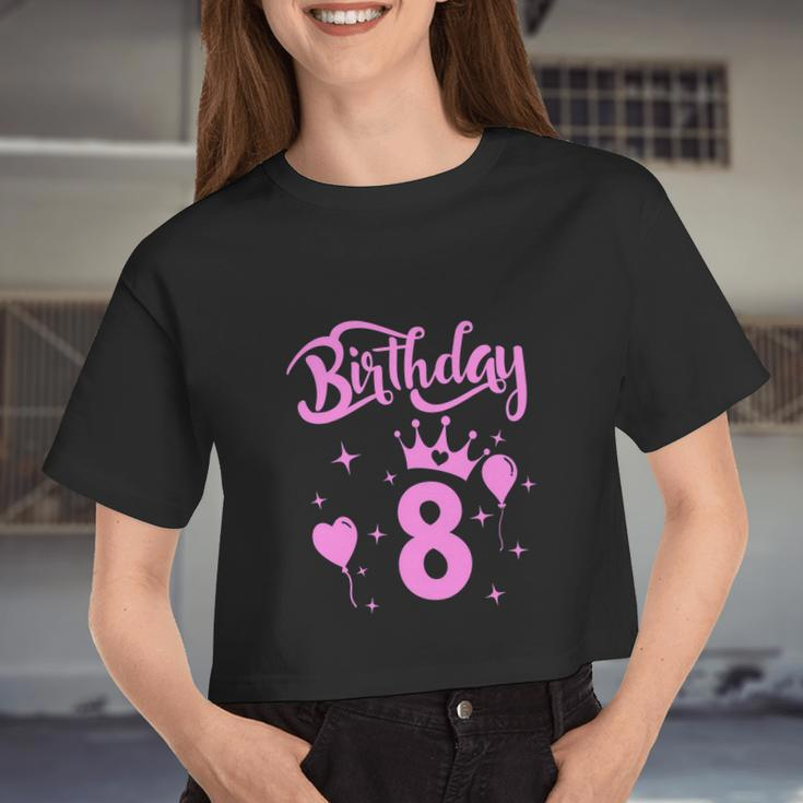 Princess Birthday Girl 8 Year Old Birthday Girl Women Cropped T-shirt