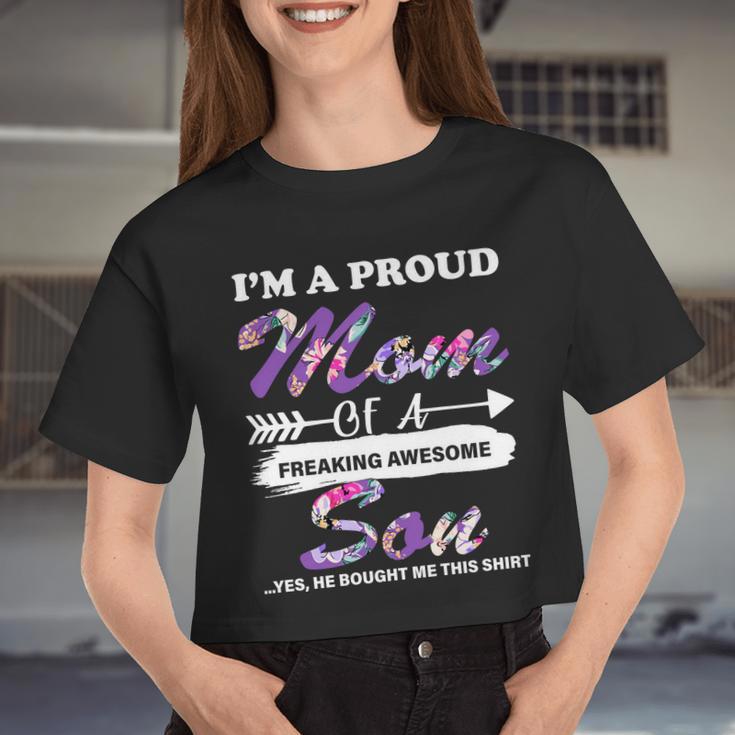 Proud Mom Of A Freaking Awesome Son Women Cropped T-shirt