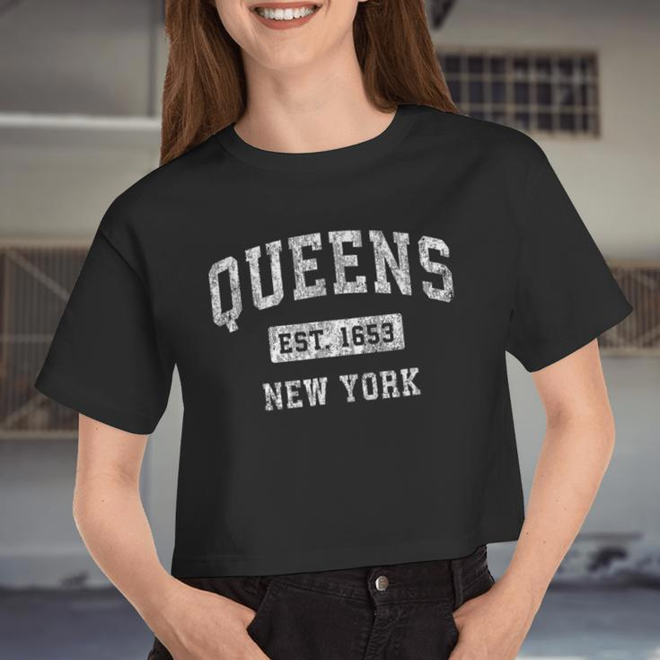 Queens New York Ny Vintage Established Sports Women Cropped T-shirt