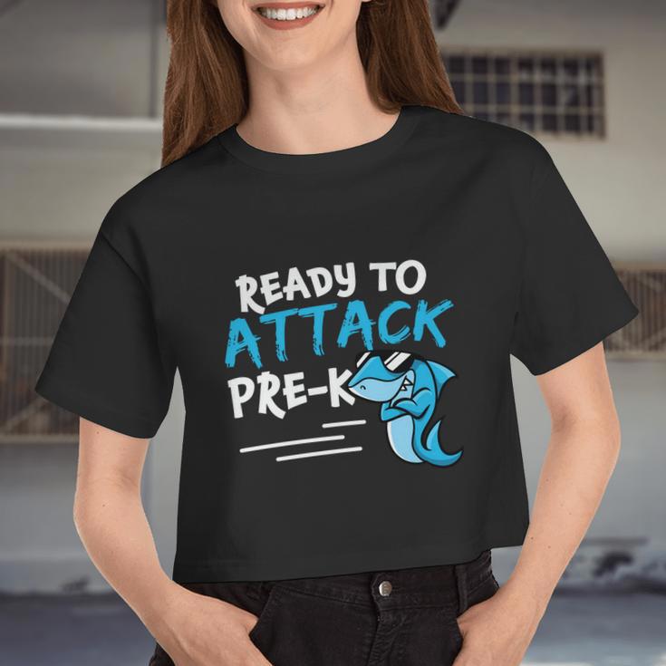 Ready To Attack Prek Shark Back To School Women Cropped T-shirt