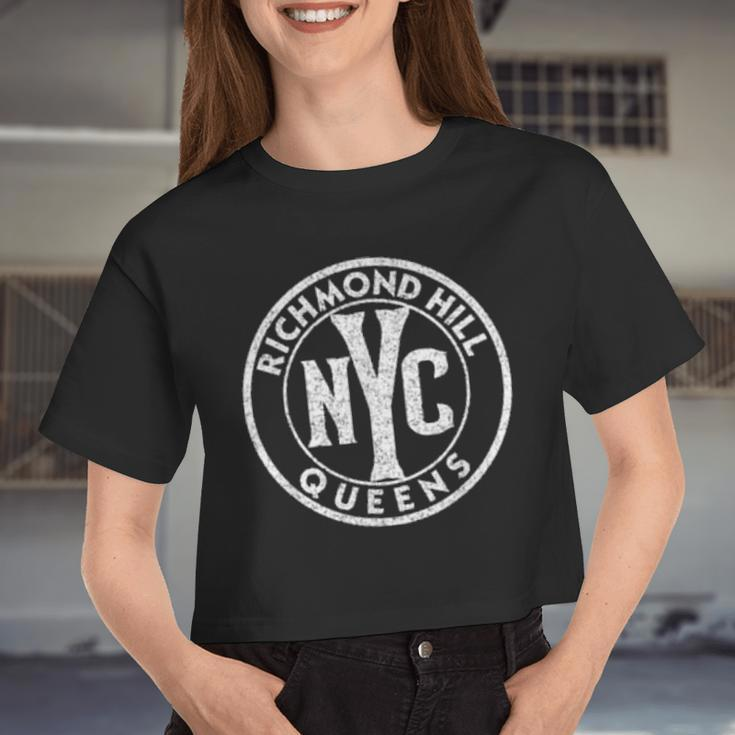 Richmond Hill Queens Nyc Sign Pink W Distressed White Print Shirt Women Cropped T-shirt