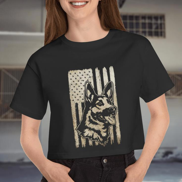 Rustic American Flag Meaningful Patriotic German Shepherd Dog Lover Women Cropped T-shirt