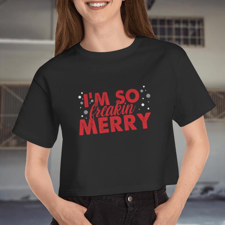 Im So Freakin Merry Christmas Christmas Af Santa Mom Ugly Christmas Sweater Women Cropped T-shirt