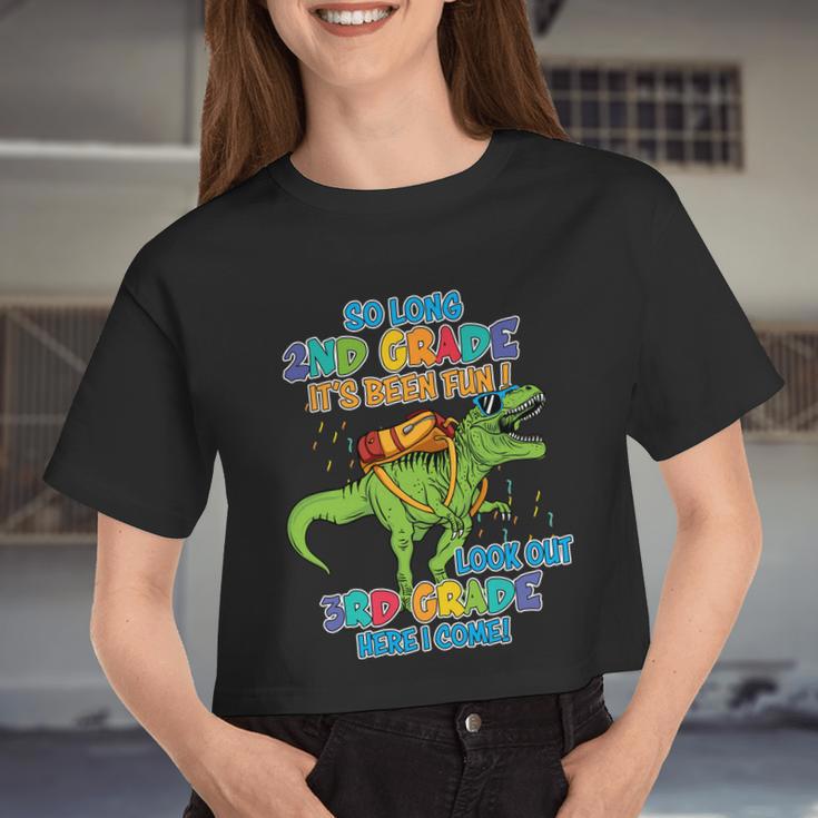 So Long 2Nd Grade It's Been Fun T_Rex Back To School Women Cropped T-shirt