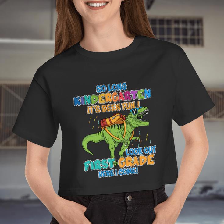 So Long Kindergarten It's Been Fun T_Rex Back To School Women Cropped T-shirt