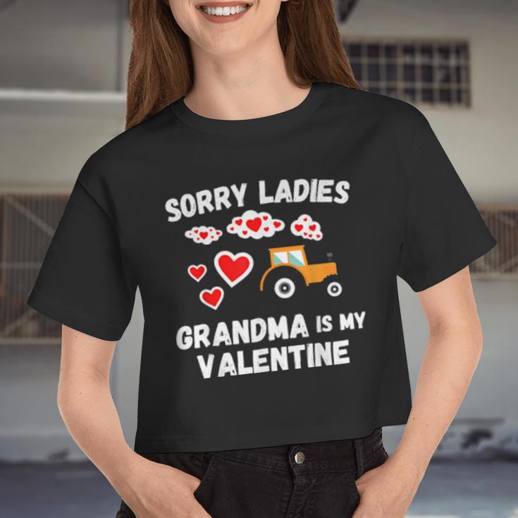 Sorry Ladies Grandma Is My Valentine Day Boys Tractor Women Cropped T-shirt