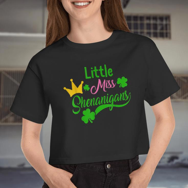 St Patricks Day Girls Little Miss Shenanigans Irish Shamrock Women Cropped T-shirt