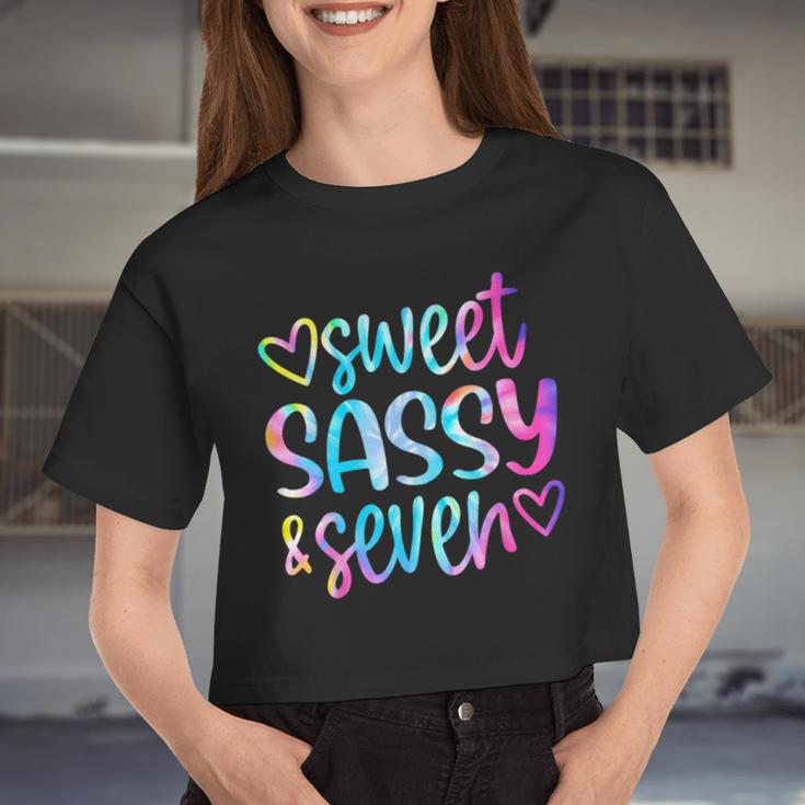 Sweet Sassy And Seven Girls Birthday Tie Dye 7 Year Old Kids Women Cropped T-shirt