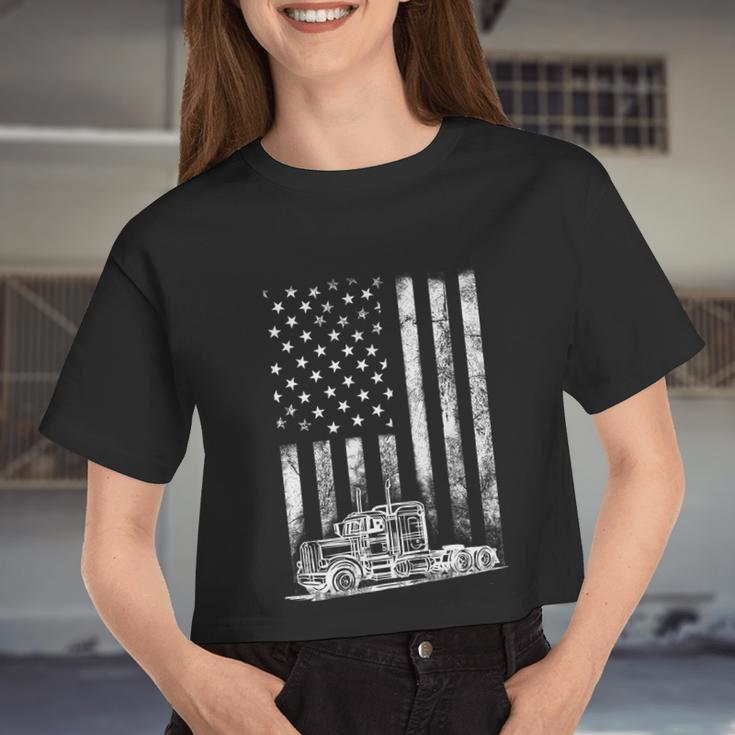 Truck Driver American Flag Trucker Vintage Women Cropped T-shirt