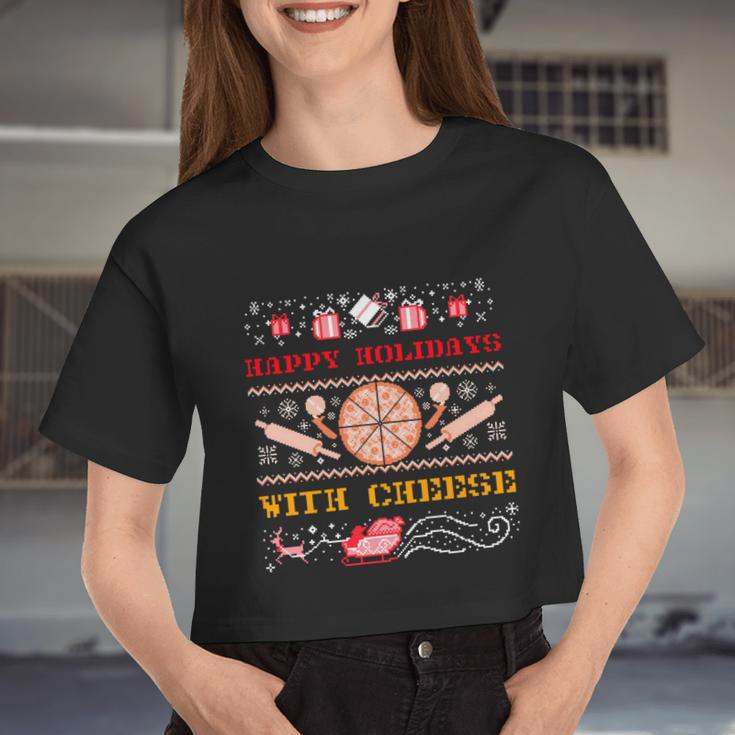Ugly Christmas Sweater Burger Happy Holidays With Cheese V15 Women Cropped T-shirt