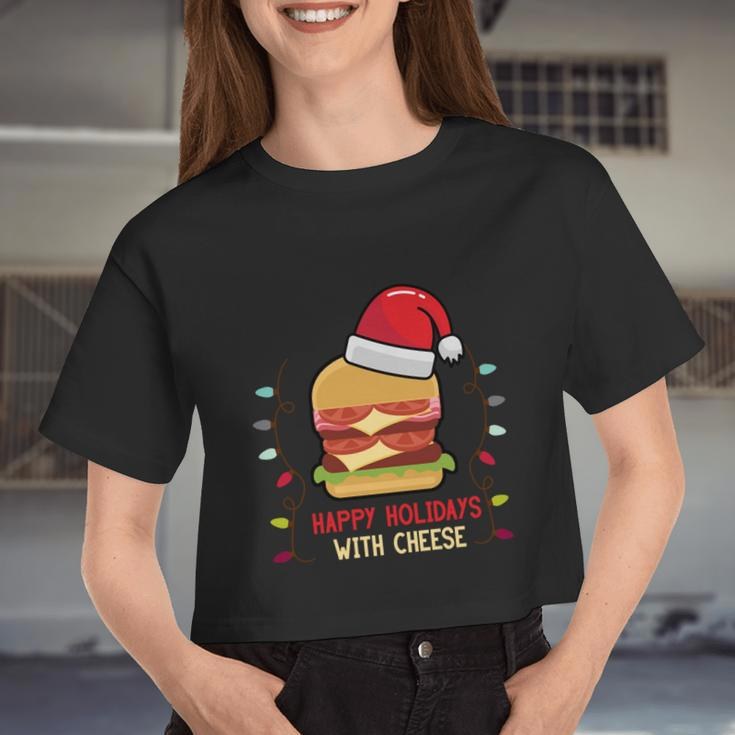 Ugly Christmas Sweater Burger Happy Holidays With Cheese V19 Women Cropped T-shirt