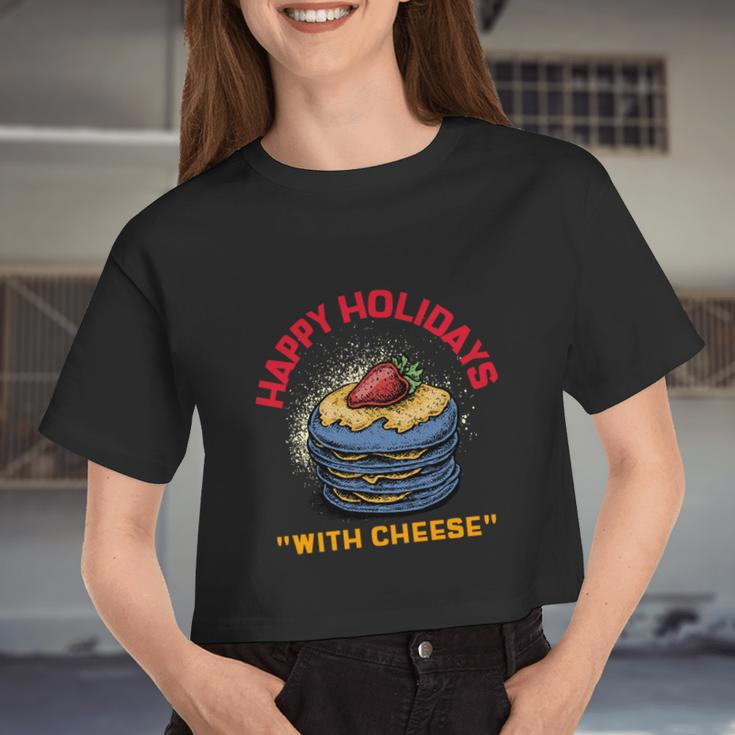 Ugly Christmas Sweater Burger Happy Holidays With Cheese V20 Women Cropped T-shirt
