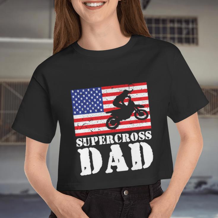 Usa American Distressed Flag Supercross Dad Men For Him Women Cropped T-shirt