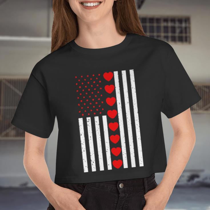 Valentines Day American Flag Hearts Boys Girls Kids Women Cropped T-shirt