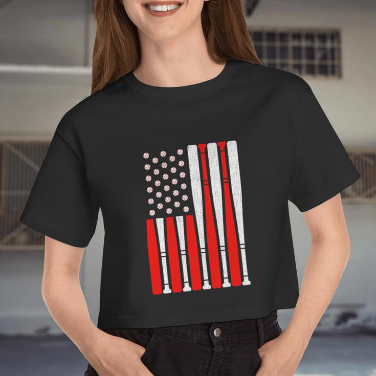 Vintage American Flag Baseball For 4Th Of July Women Cropped T-shirt