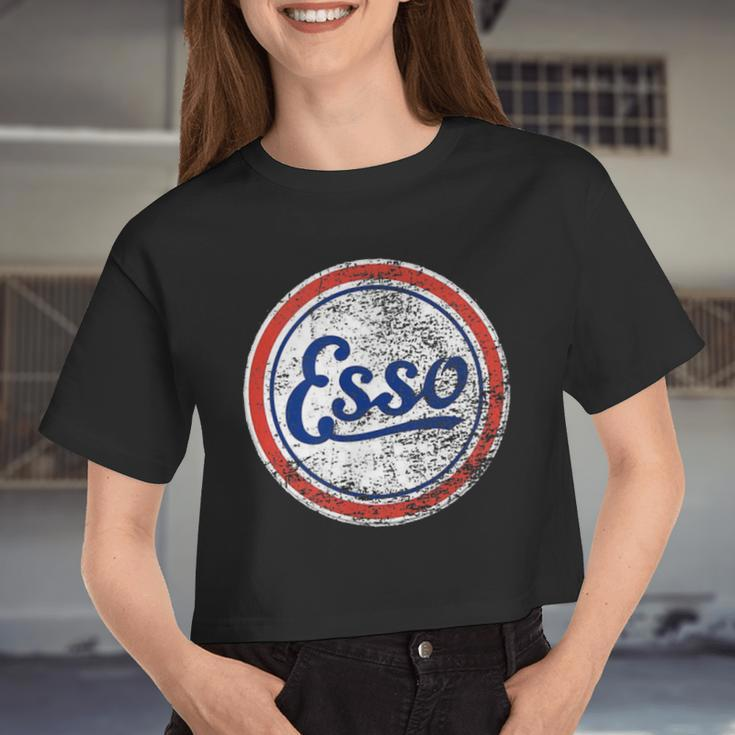 Vintage Car Esso Gas Station And Womens Women Cropped T-shirt