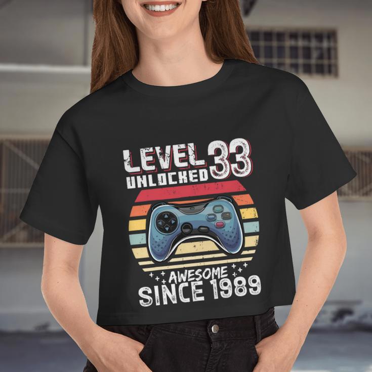 Vintage Video Gamer Birthday Level 33 Unlocked 33Rd Birthday Women Cropped T-shirt