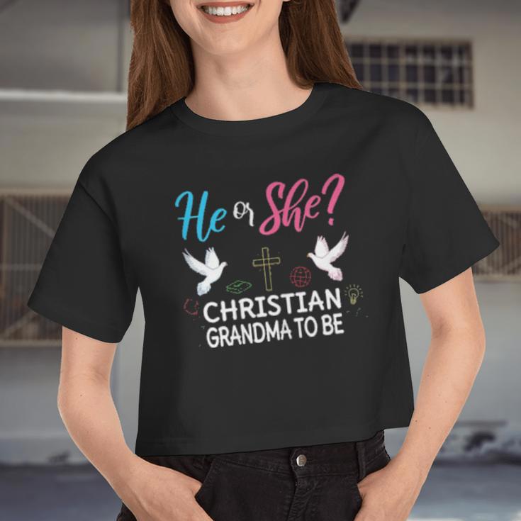 Womens Gender Reveal He Or She Nana To Be Christian Future Grandma Women Cropped T-shirt