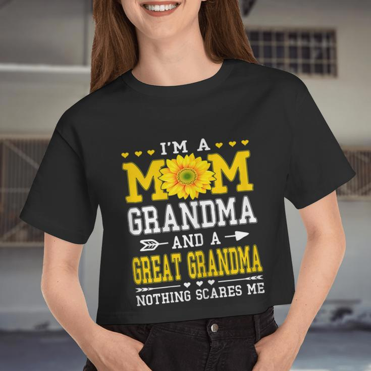 Womens I'm A Mom Grandma Great Grandma Mother's Day Sunflower Women Women Cropped T-shirt
