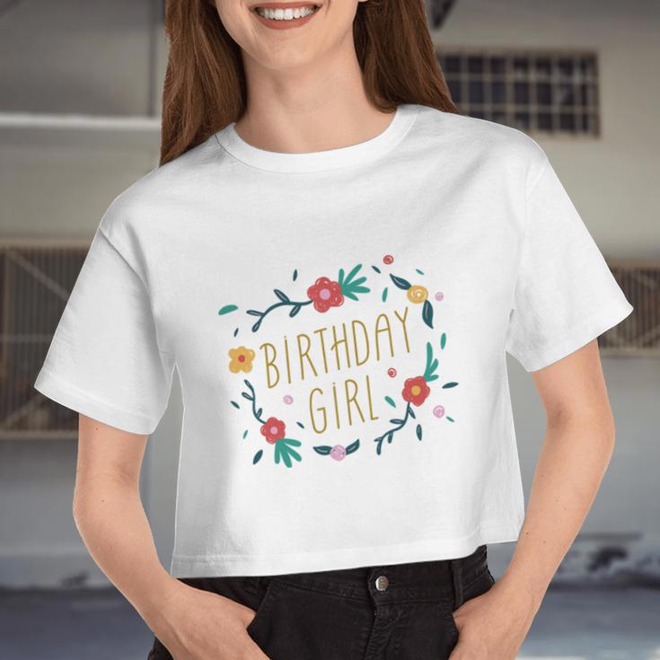 Birthday Girl Floral 1 V2 Women Cropped T-shirt