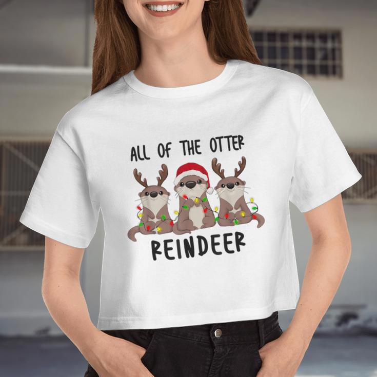 Christmas Otters Cute All Of The Otter Reindeer Women Cropped T-shirt