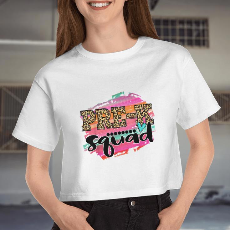 Prek Squad Leopard Back To School Women Cropped T-shirt