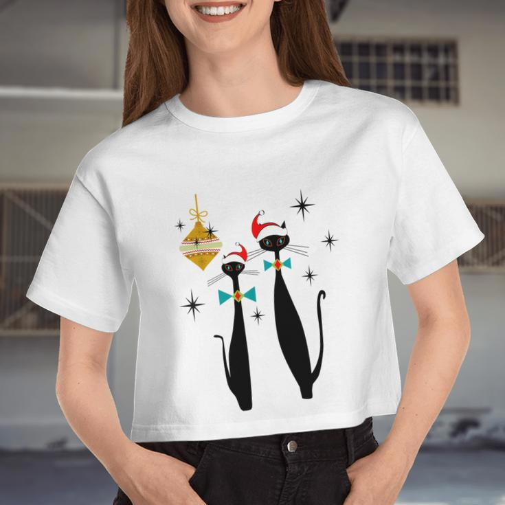 Retro Mid Century Modern Cool Cat Christmas Tshirt Women Cropped T-shirt
