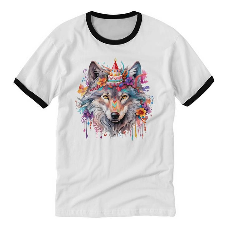 Birthday Wolf Portrait Party Wolves Lover Cute Girls Themed Cotton Ringer T-Shirt