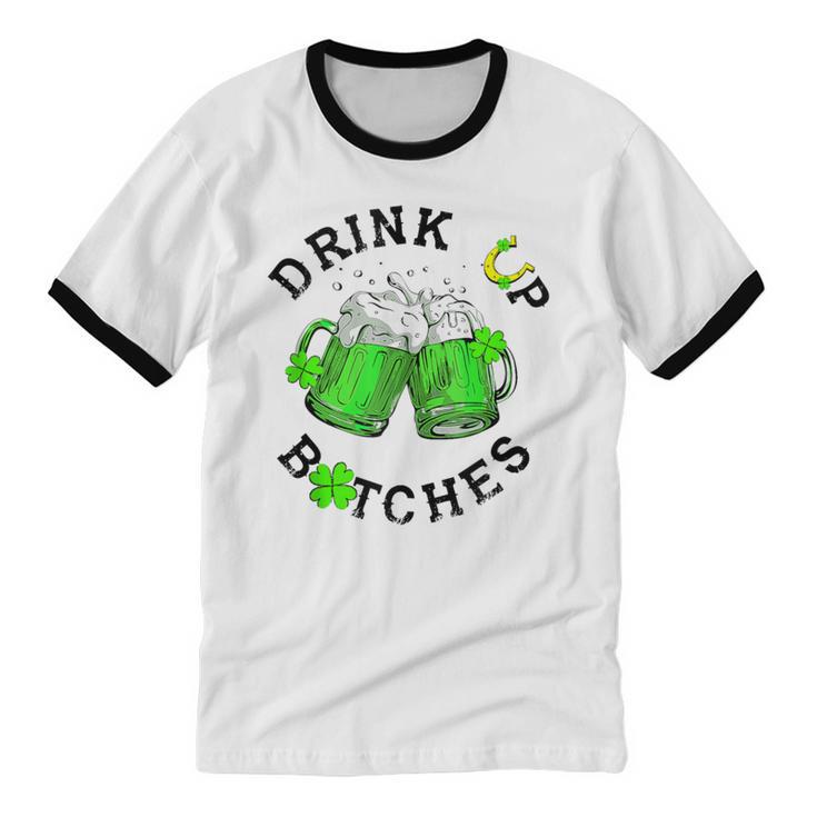 Bitches Drink Up St Patrick's Day Beer Lover Womens Cotton Ringer T-Shirt