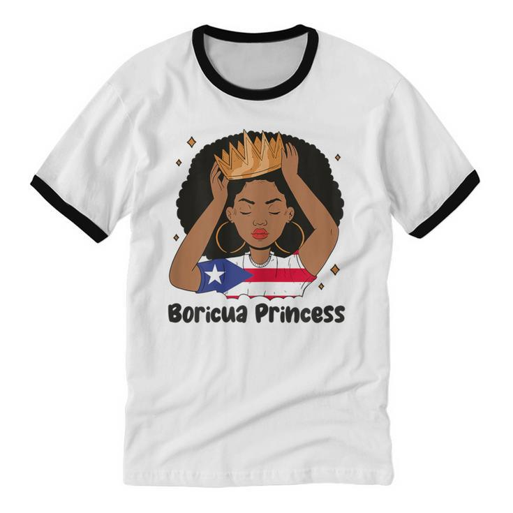 Boricua Princess Afro Hair Latina Heritage Puerto Rico Girl Cotton Ringer T-Shirt