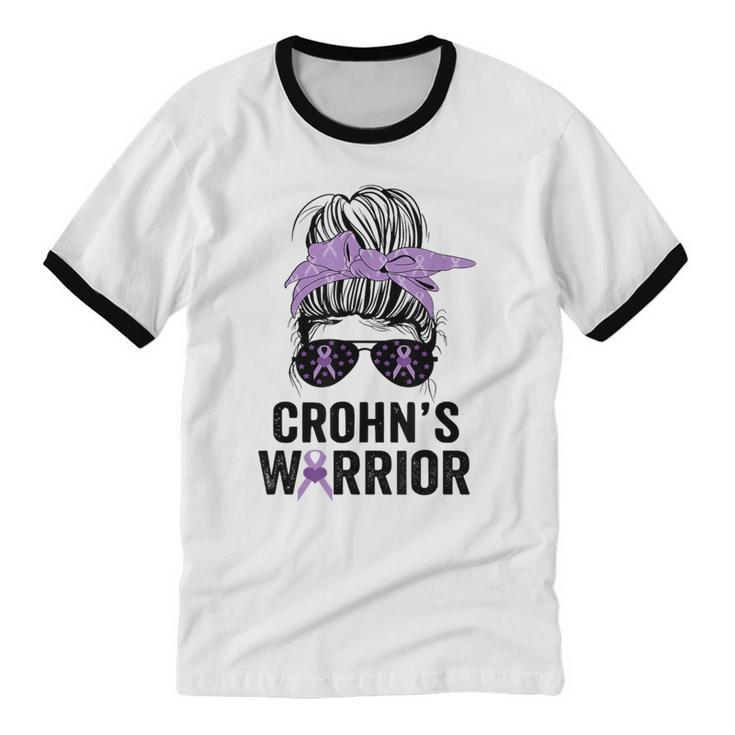 Crohn's Awareness Month Crohn's Warrior Purple Ribbon Womens Cotton Ringer T-Shirt