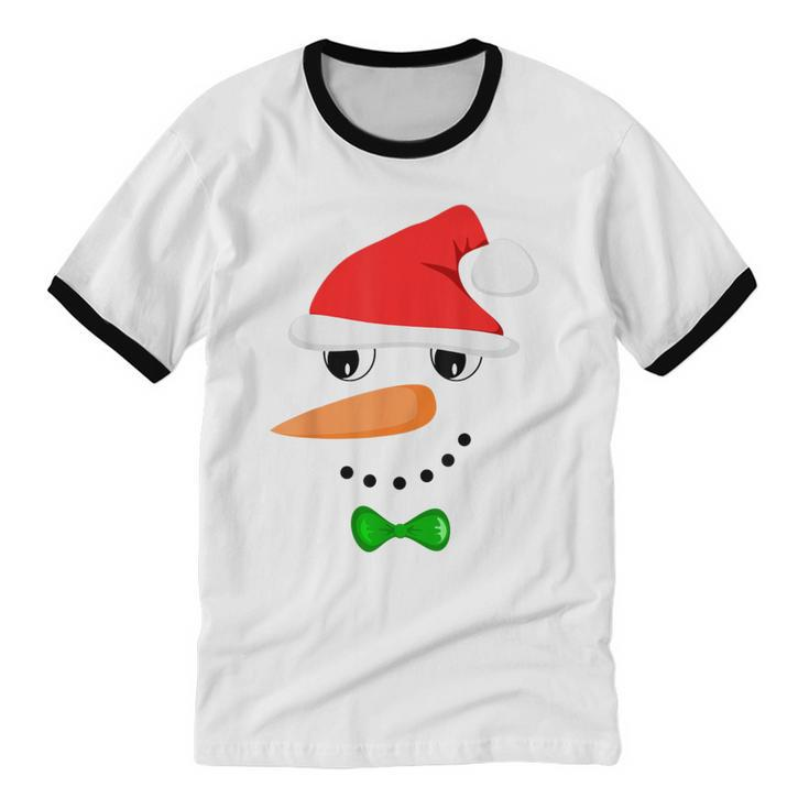 Cute Santa Snowman Face Christmas Snowman Costume Cotton Ringer T-Shirt