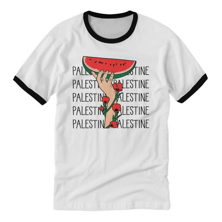 Floral Palestine Watermelon Map Free Palestine Cotton Ringer T-Shirt