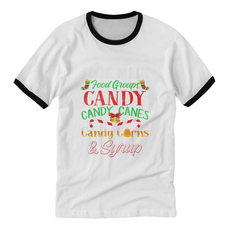 Four Main Food Groups Elf Buddy Christmas Pajama Shirt Xmas Cotton Ringer T-Shirt