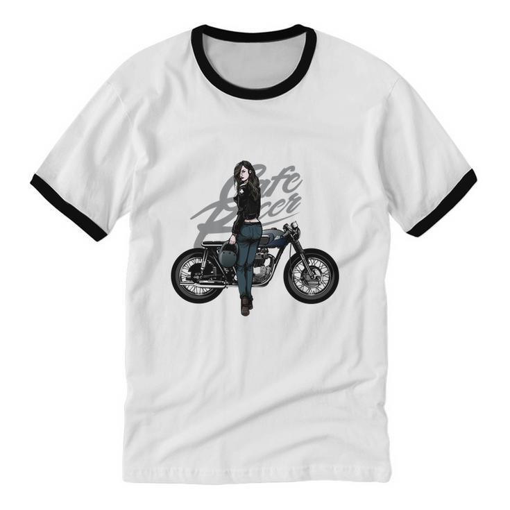 Girl With Vintage Car Cotton Ringer T-Shirt