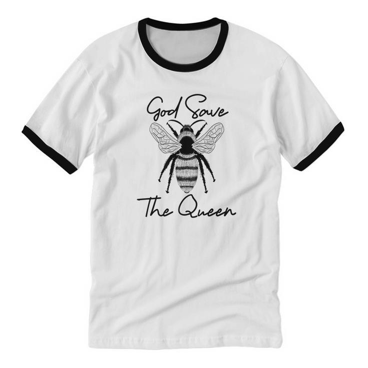 God Save The Queen Bumble Honey Bee Art Premium Cotton Ringer T-Shirt