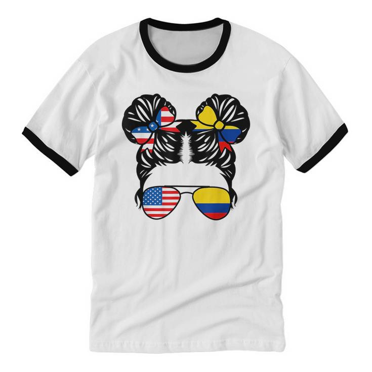Half American Half Colombian Girl Usa Colombia Flag Patriot  Cotton Ringer T-Shirt