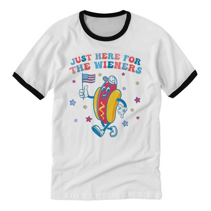 I'm Just Here For The Wieners 4Th Of July Boys Girls  Cotton Ringer T-Shirt
