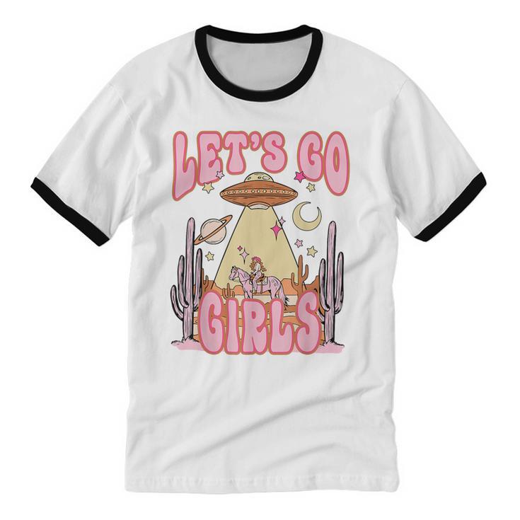 Let's Go Girls Western Space Desert Cowgirl Bachelorette Cotton Ringer T-Shirt