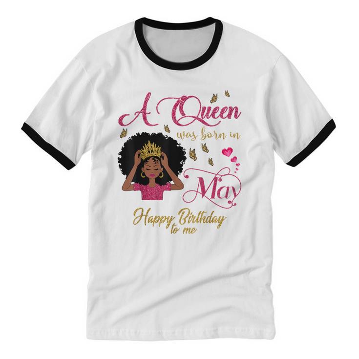 A Queen Was Born In May Black Queen Cotton Ringer T-Shirt