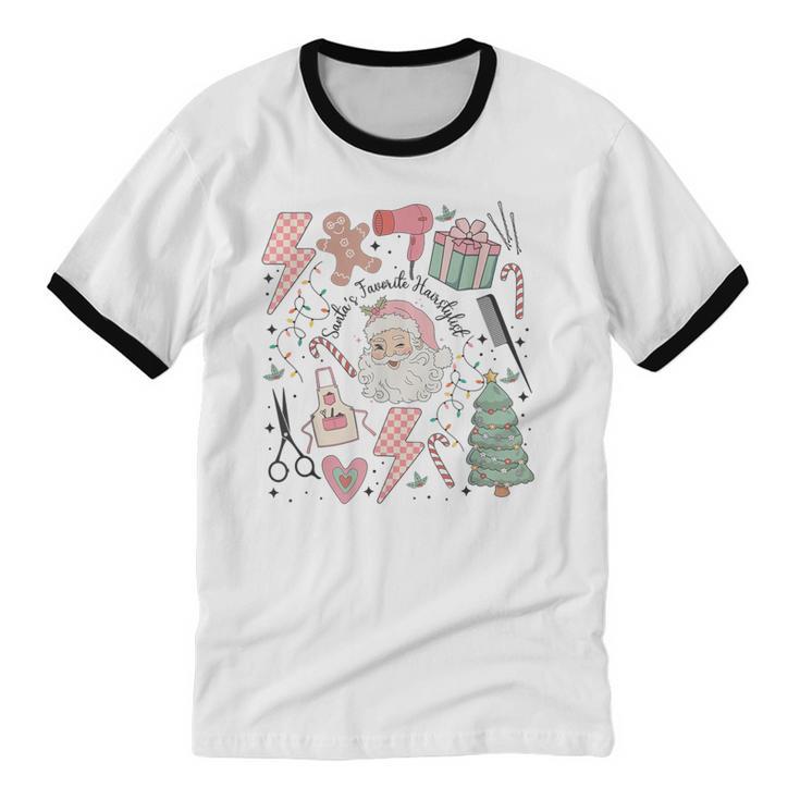 Retro Christmas Hairstylist Santas Favorite Hair Stylist Cotton Ringer T-Shirt