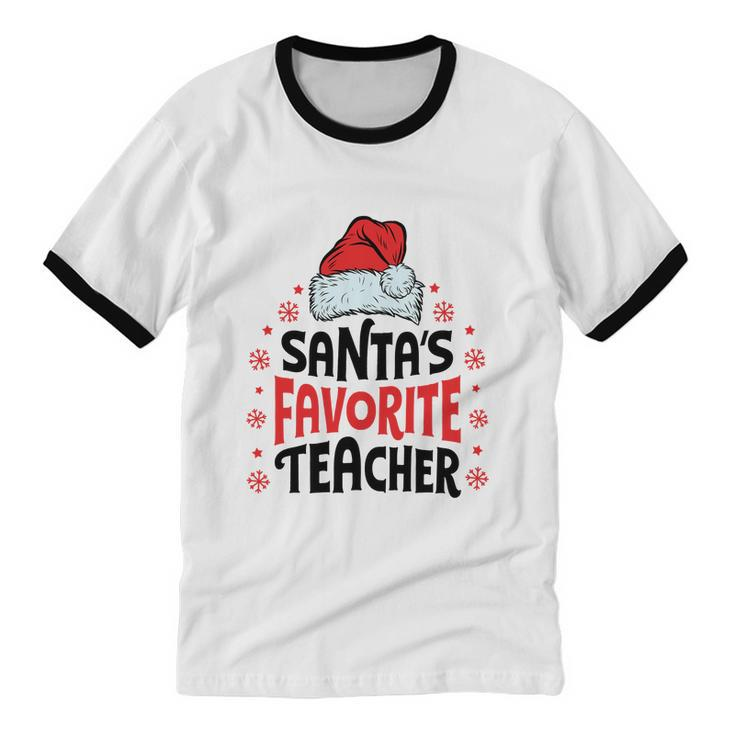 Santa's Favorite Teacher Christmas Women Men Santa Hat Cotton Ringer T-Shirt