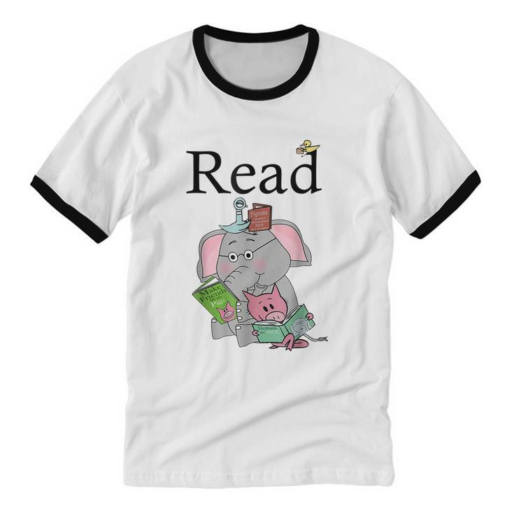 Teacher Library Read Book Club Piggie Elephant Pigeons Tshirt Cotton Ringer T-Shirt