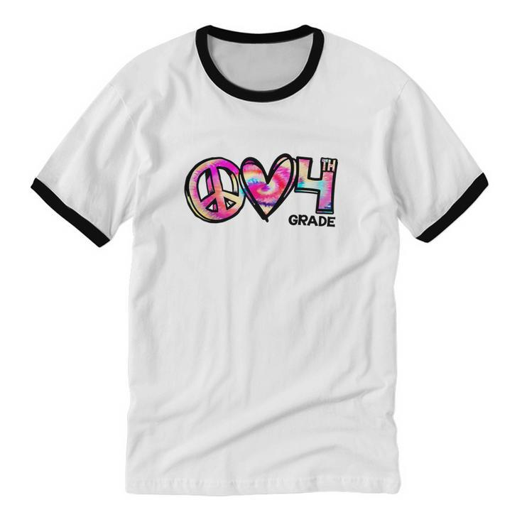 Tiedye Peace Love And 4Th Grade Girl Boy Kids Teacher Cotton Ringer T-Shirt