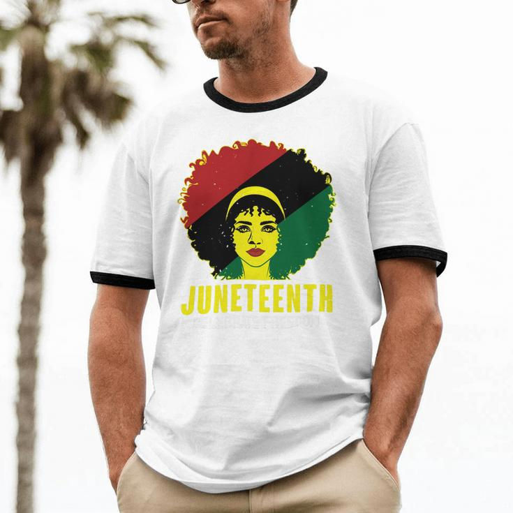 Black Queen Juneteenth Celebrate Freedom Tshirt Cotton Ringer T-Shirt