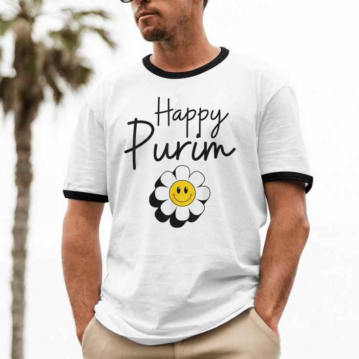 Flower Happy Purim Jewish Purim Costume Cotton Ringer T-Shirt