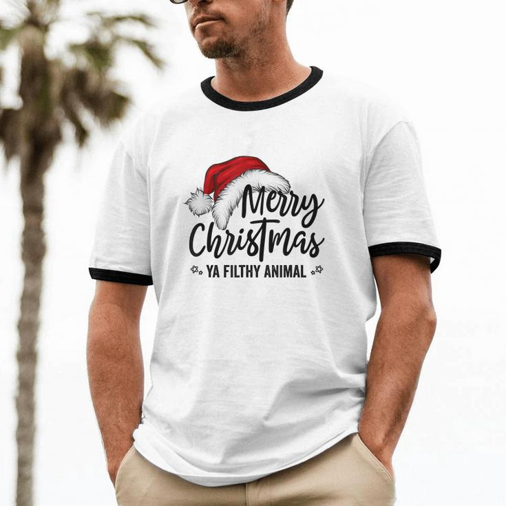 Merry Christmas Ya Filthy Animals Christmas V2 Cotton Ringer T-Shirt