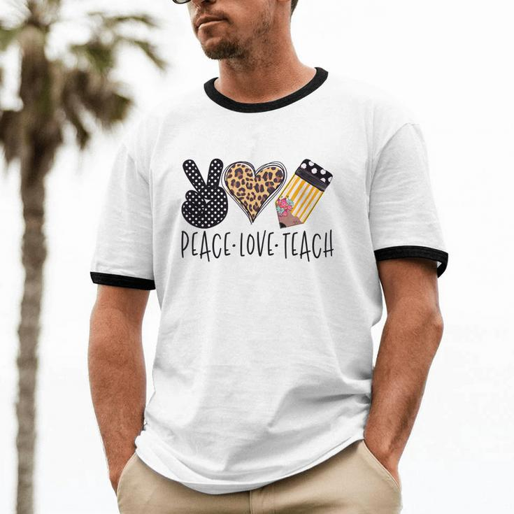 Peace Love Teach Back To School Teacher Cotton Ringer T-Shirt